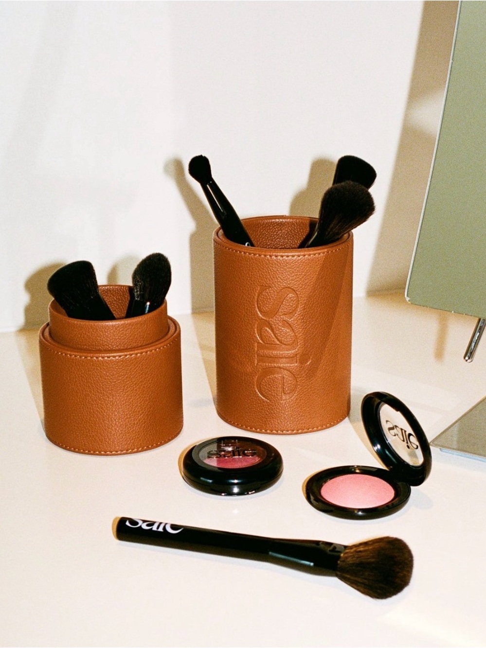 Saie Tan Leather Brush Holder